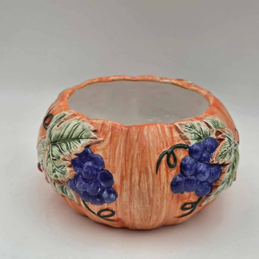 Vintage Hand Painted Ceramic Pumpkin Candy Dish Halloween/Thanksgiving Decor